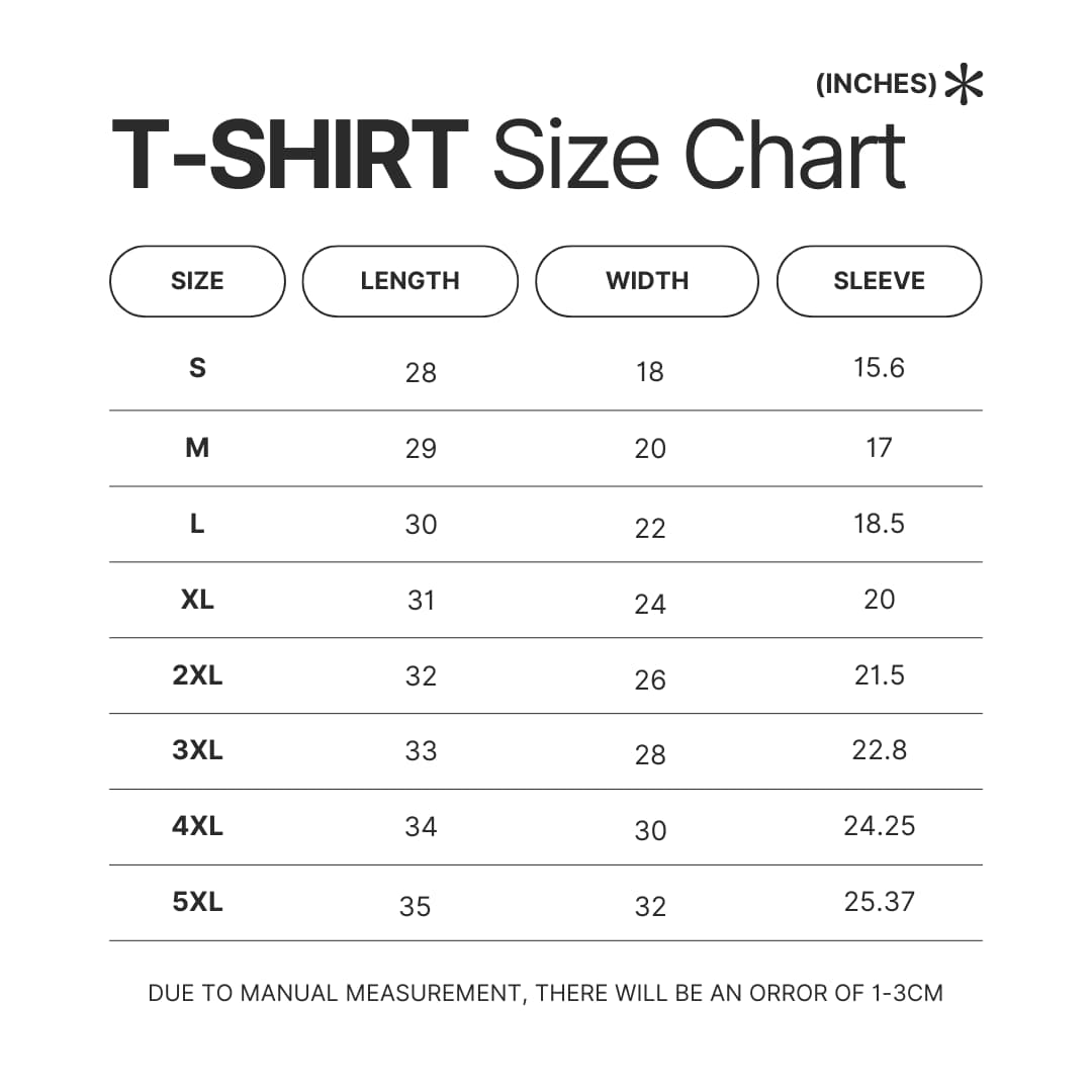 T shirt Size Chart - Big Mouth Store