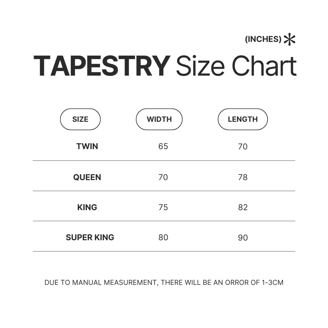 Tapestry Size Chart - Big Mouth Store