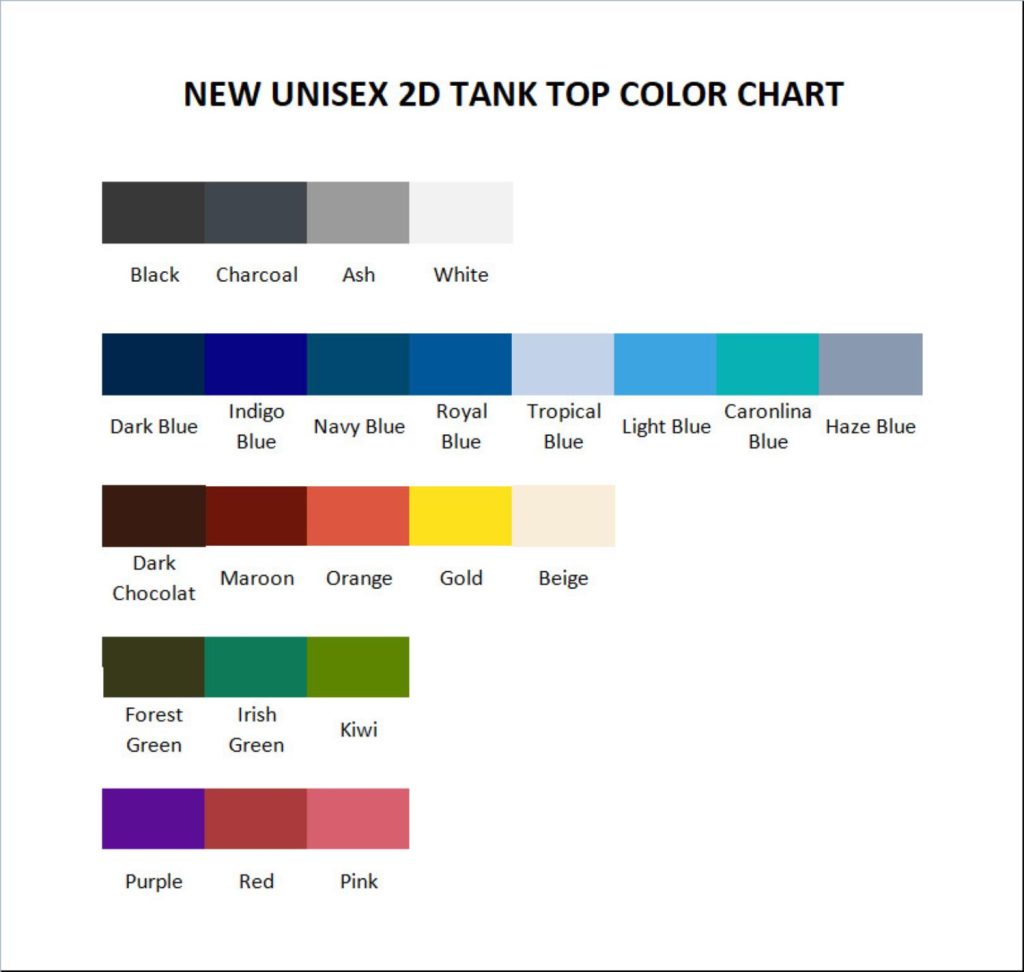 tank top color chart - Big Mouth Store